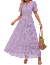 Vestido maxi ZESICA 2025 de verão de manga curta com decote em V para mulheres Vestido maxi ZESICA 2025 de verão de manga curta com decote em V para mulheres