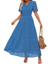 Vestido maxi ZESICA 2025 de verão de manga curta com decote em V para mulheres Vestido maxi ZESICA 2025 de verão de manga curta com decote em V para mulheres