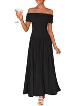 Vestido maxi ZESICA 2025 Off Shoulder, verão, sem mangas, preto