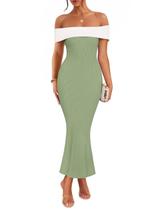 Vestido maxi ZESICA 2025 Summer Off Shoulder Color Block