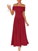 Vestido maxi ZESICA 2025 Summer Off Shoulder Swing vermelho Vestido maxi ZESICA 2025 Summer Off Shoulder Swing vermelho