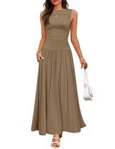 Vestido maxi ZESICA de verão sem mangas com bolsos para mulheres