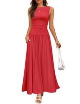 Vestido maxi ZESICA, de verão, sem mangas, com gola redonda, vermelho para mulheres Vestido maxi ZESICA, de verão, sem mangas, com gola redonda, vermelho para mulheres