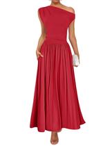 Vestido maxi ZESICA Summer 2025 de um ombro vermelho para mulheres