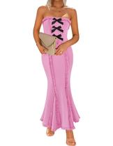 Vestido maxi ZESICA Summer Off Shoulder, sem mangas, rosa