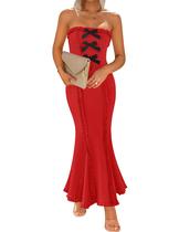 Vestido maxi ZESICA Summer Off Shoulder, sem mangas, vermelho