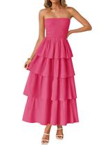 Vestido maxi ZESICA, verão 2025, sem alças, avental, em camadas, praia Vestido maxi ZESICA, verão 2025, sem alças, avental, em camadas, praia