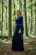 Vestido medieval Bruxa clássica azul mangas longas Vestido medieval Bruxa clássica azul mangas longas