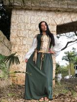 Vestido medieval camponesa Linho Rústico na cor verde