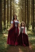 Vestido medieval camponesa mãe e filha luxuoso bordo Vestido medieval camponesa mãe e filha luxuoso bordo