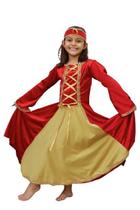 Vestido Medieval infantil dourado e vermelho luxuoso Vestido Medieval infantil dourado e vermelho luxuoso