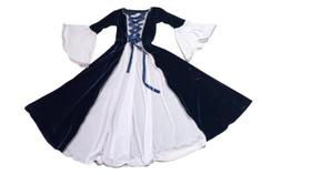 Vestido medieval infantil veludo duas cores veludo azul e branco
