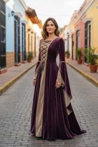 Vestido Medieval Longo Cor Esclusiva Limitada Bege E Roxo Vestido Medieval Longo Cor Esclusiva Limitada Bege E Roxo