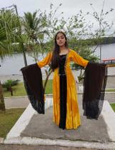 Vestido medieval luxuoso Amarelo com preto mangas longas renascentista
