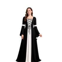 Vestido Medieval Tecido Leve Lindo Princesa Urbana branco e preto Vestido Medieval Tecido Leve Lindo Princesa Urbana branco e preto