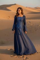 Vestido medieval tecido leve na Cor azul