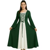 Vestido medieval tecido leve verde e branco