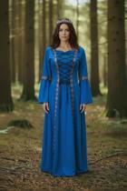 Vestido Medieval Tradicional Azul Royal Luxuoso