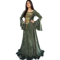 Vestido Medieval tradicional na cor verde luxo