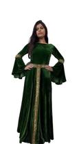 Vestido Medieval Verde Luxuoso Detalhes Dourados