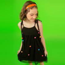Vestido Meia Malha e Tule c/ Pompons