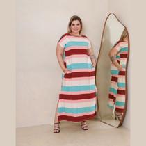 Vestido Mel Longo Manga Curta Fenda Lateral Plus Size