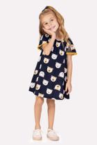 Vestido Menina Algodão Estampa Tigre com Mini Pompons Kyly