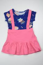 Vestido Menina Bebê Algodão Rosa e Azul Royal Elian