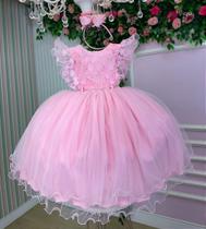 Vestido Menina Bonita Angelie Rosa Bebê para Festas e Ocasiões Especiais
