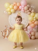 Vestido Menina Bonita Bebe Ana Sofia Amarelo Batizado Luxo