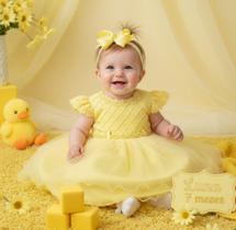 Vestido Menina Bonita Bebe Julieta Amarelo - Tecido Tafeta