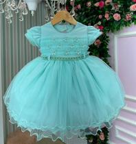 Vestido Menina Bonita Elaine Verde Menta com Detalhes em Strass