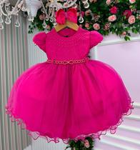 Vestido Menina Bonita Ester Pink luxo Strass