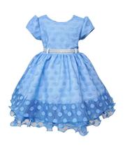 Vestido Menina Bonita Festa Poá Azul Cinto Strass Casamento