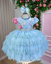 Vestido Menina Bonita Jardim Encantado Azul Bebê com Laço