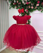 Vestido Menina Bonita Monique Vermelho - Tecido Tafeta