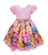 Vestido Menina Bonita Rosa Saia Estampada Flores Multicolor