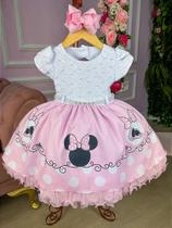 Vestido Menina Bonita Tematico Minnie Rosa Luxo