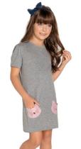 Vestido Menina Com Bolsos Em Formato De Gatinho Manga Curta Vestido Menina Com Bolsos Em Formato De Gatinho Manga Curta