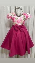 Vestido Menina Elegante Florido e Saia Lisa Rosa