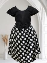 Vestido Menina Elegante Infantil Saia Preta com Bolinhas Brancas e Busco Preto