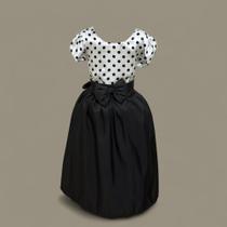 Vestido Menina Elegante Infantil Saia Preta Lisa e Busco Branco com Bolinhas Pretas Pequena