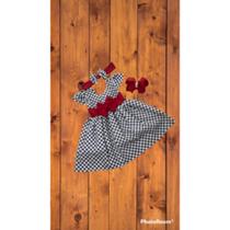 Vestido Menina Elegante Infantil Xadrez Branco com Laço Vermelho