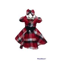 Vestido Menina Elegante Infantil Xadrez Listrado Laço Preto