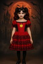 Vestido Menina Gótico Vermelho Preto Festa Vestido Menina Gótico Vermelho Preto Festa