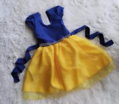 Vestido Menina Infantil Amarelo Azul Branca de Neve