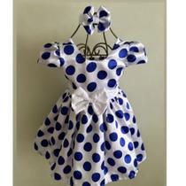 Vestido Menina Infantil Elegante Branco com Bolinhas Azul