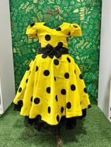 Vestido Menina Infantil Elegante Luxo Amarelo Bolinhas Pretas Abelhinha