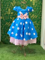 Vestido Menina Infantil Elegante Luxo Azul Bolinhas Brancas Galinha Pintadinha