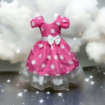 Vestido Menina Infantil Elegante Luxo Rosa Bolinhas Brancas Vestido Menina Infantil Elegante Luxo Rosa Bolinhas Brancas